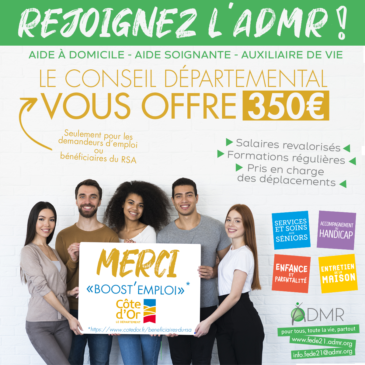 Rejoignez l'ADMR et gagnez 350 euros du département de Côte d'or